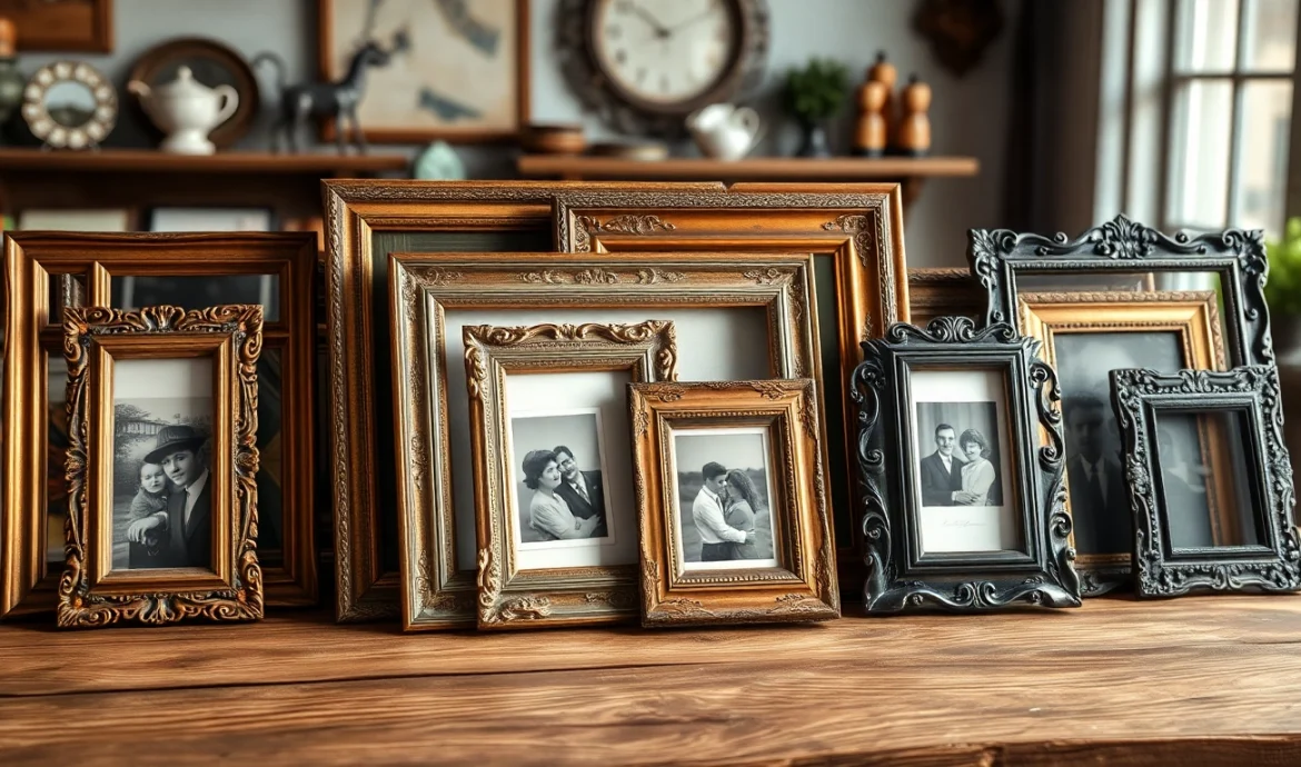 Showcase stunning vintage frames adorned with detailed textures and warm tones.