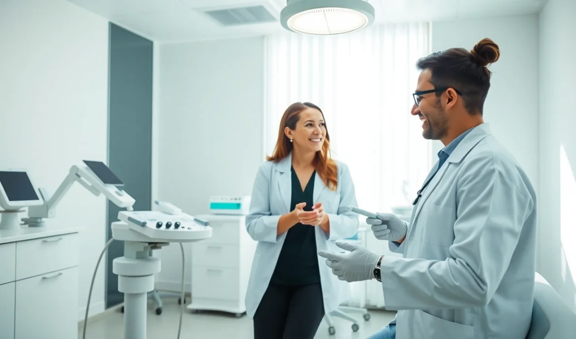Behandlung mit Botulinumtoxin in einer modernen Klinik, patientenfreundliche Atmosphäre.