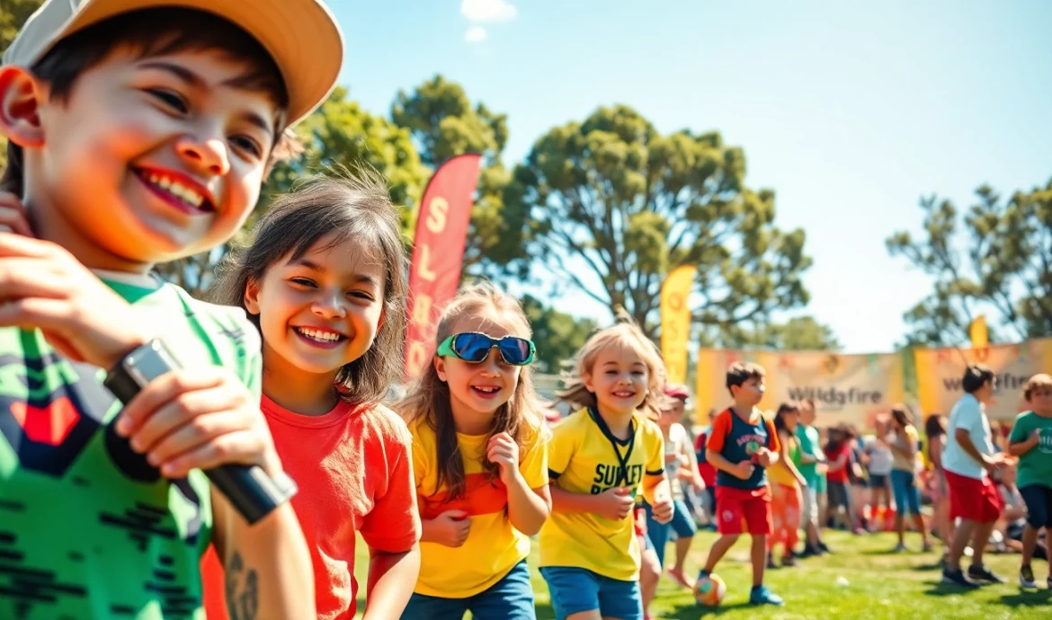 Children participating in a Wildfire Event in Perth, enjoying sports and activities together.
