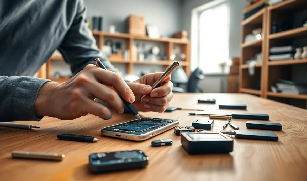 Riparazione cellulare a Torino, tecnico esperto al lavoro su smartphone con strumenti professionali.