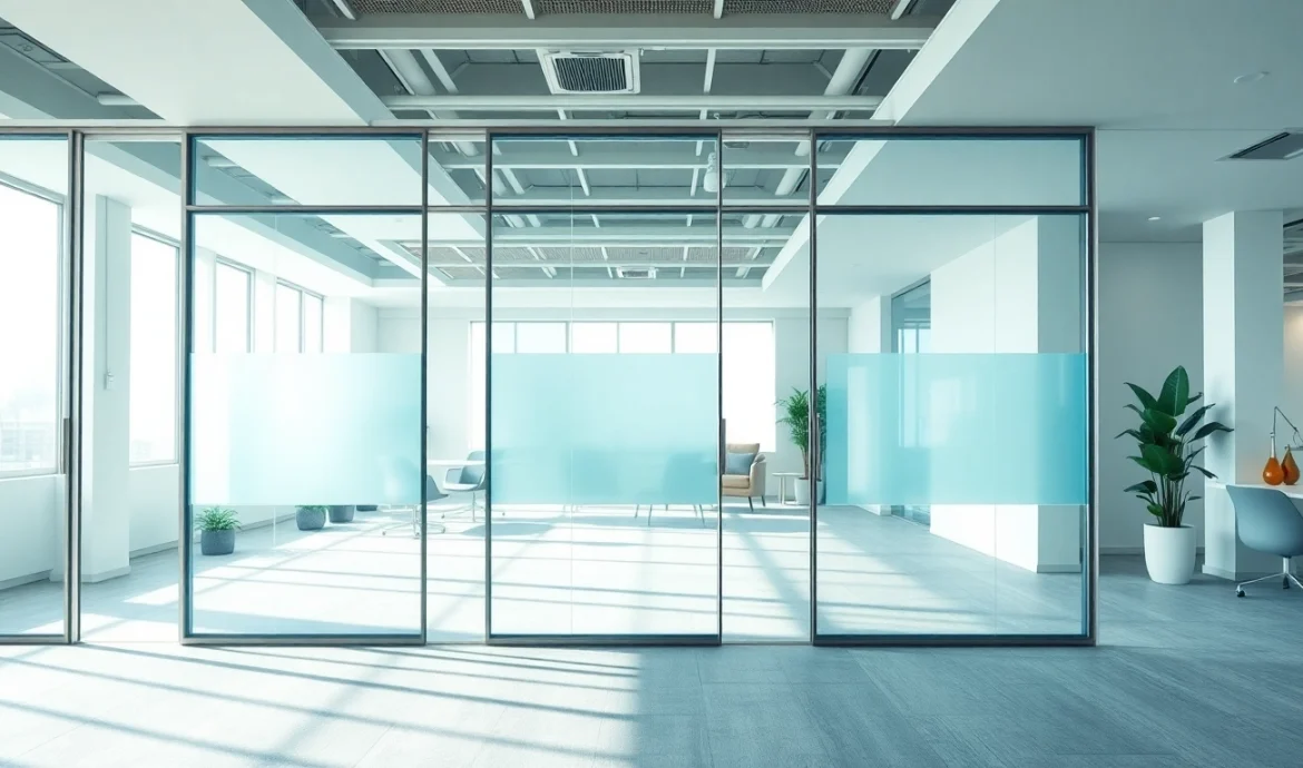 Enhance spaces with movable glass partitions offering style and functionality in modern office design.