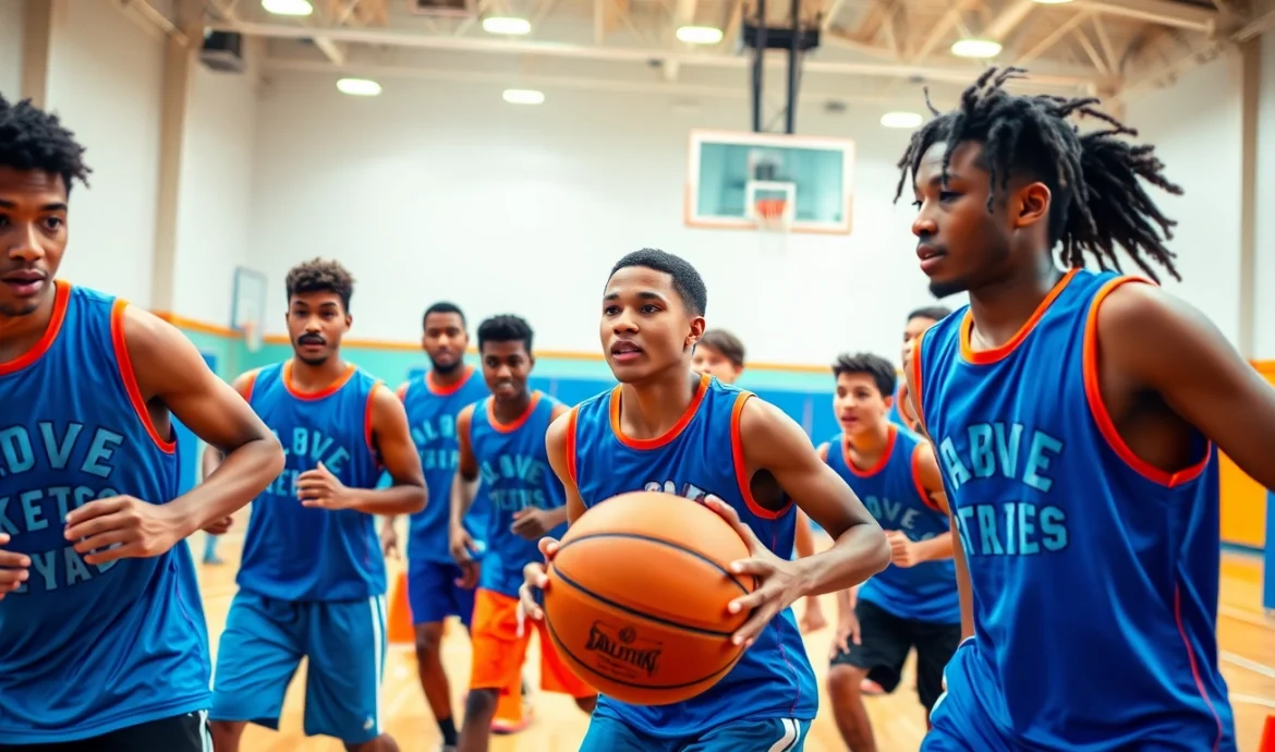 Young athletes training at Takeover Basketball Academy, showcasing teamwork and skills.