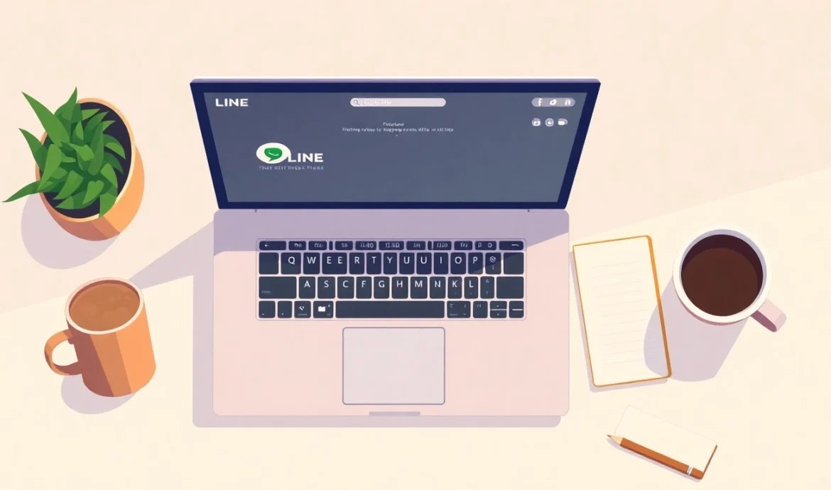 Download line電腦版官方下載 showing a laptop with the LINE app open, emphasizing easy access.