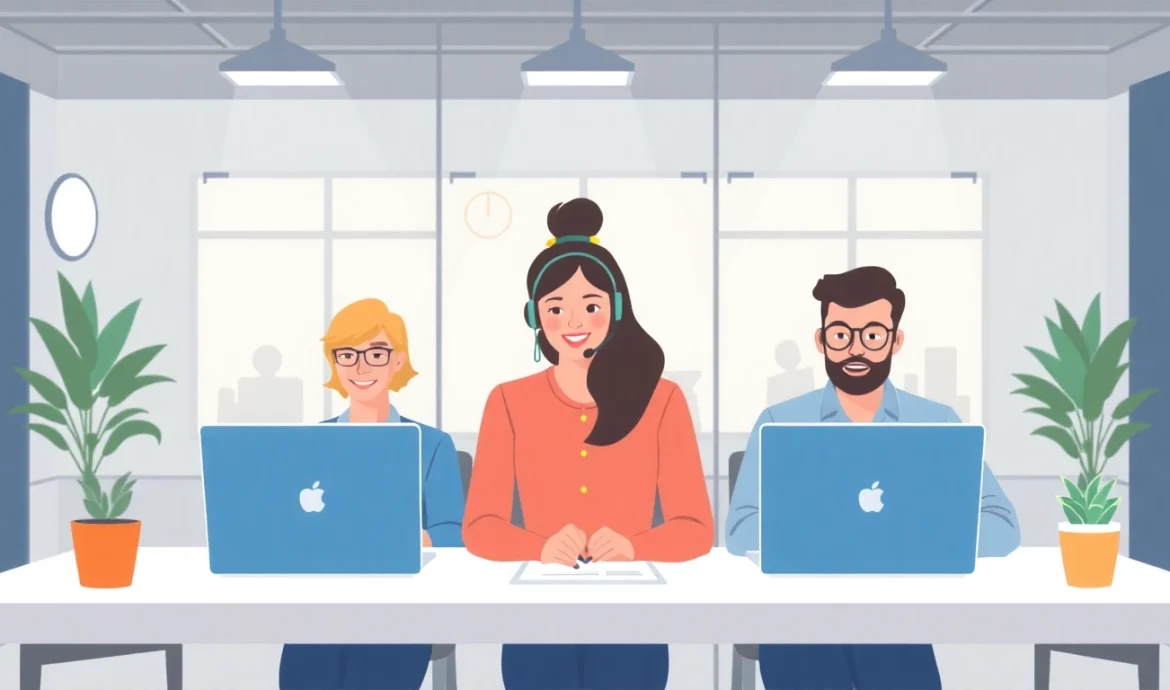 Enhance customer interactions with 美洽客服系统 through a lively team collaboration scene.