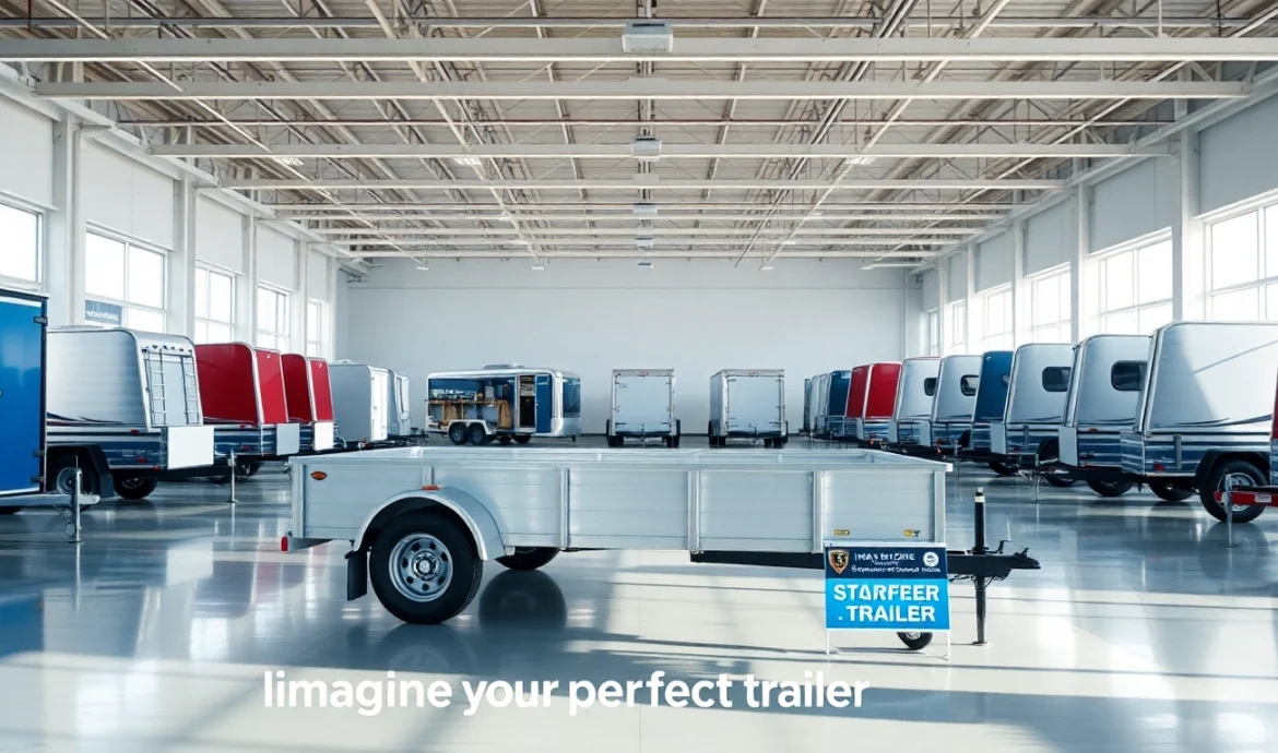 Browse trailers near me, showcasing various utility trailers in a bright, inviting dealership environment.