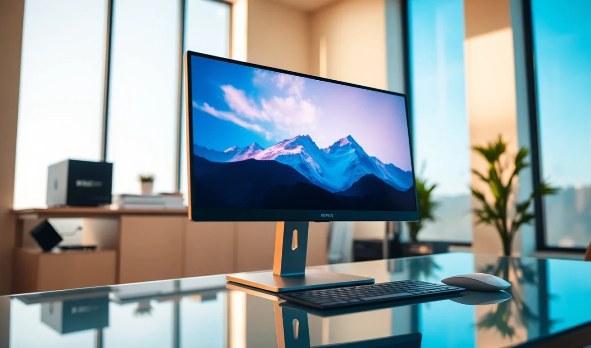 AIO Computer prominently displayed on a modern desk in a stylish home office setting.