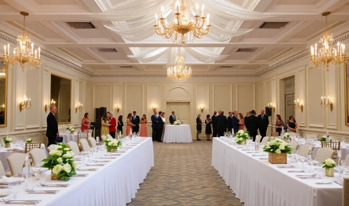 Experience a stunning reception at le prestige hall with elegant decor and inviting ambiance.