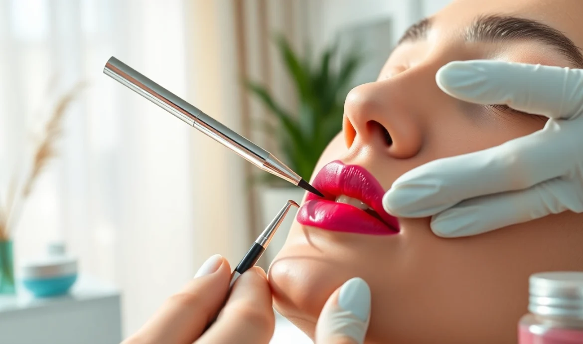Artistry of lip blush application enhancing beauty in a modern medspa.