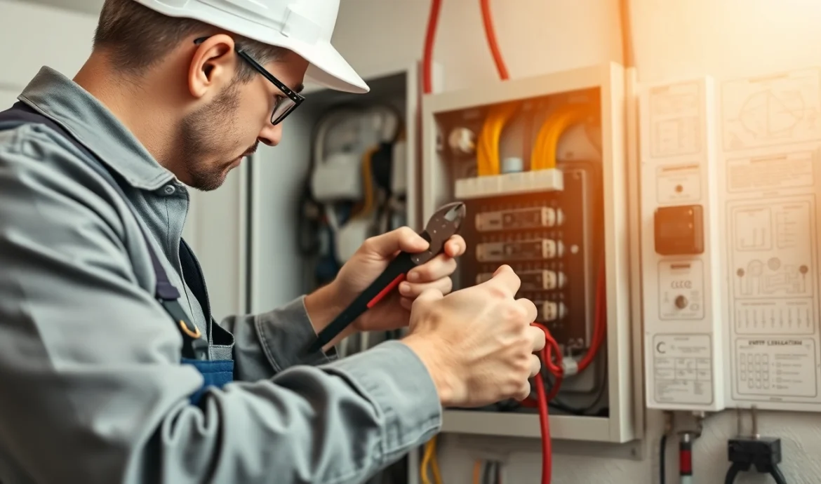 Inspecting an electrical panel Clearwater with tools highlighting expert service.