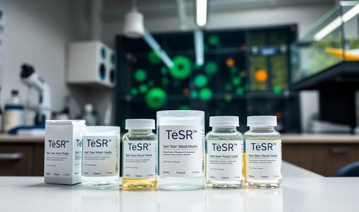 All check for TeSR™ media displayed prominently in a laboratory, highlighting clarity and innovation.