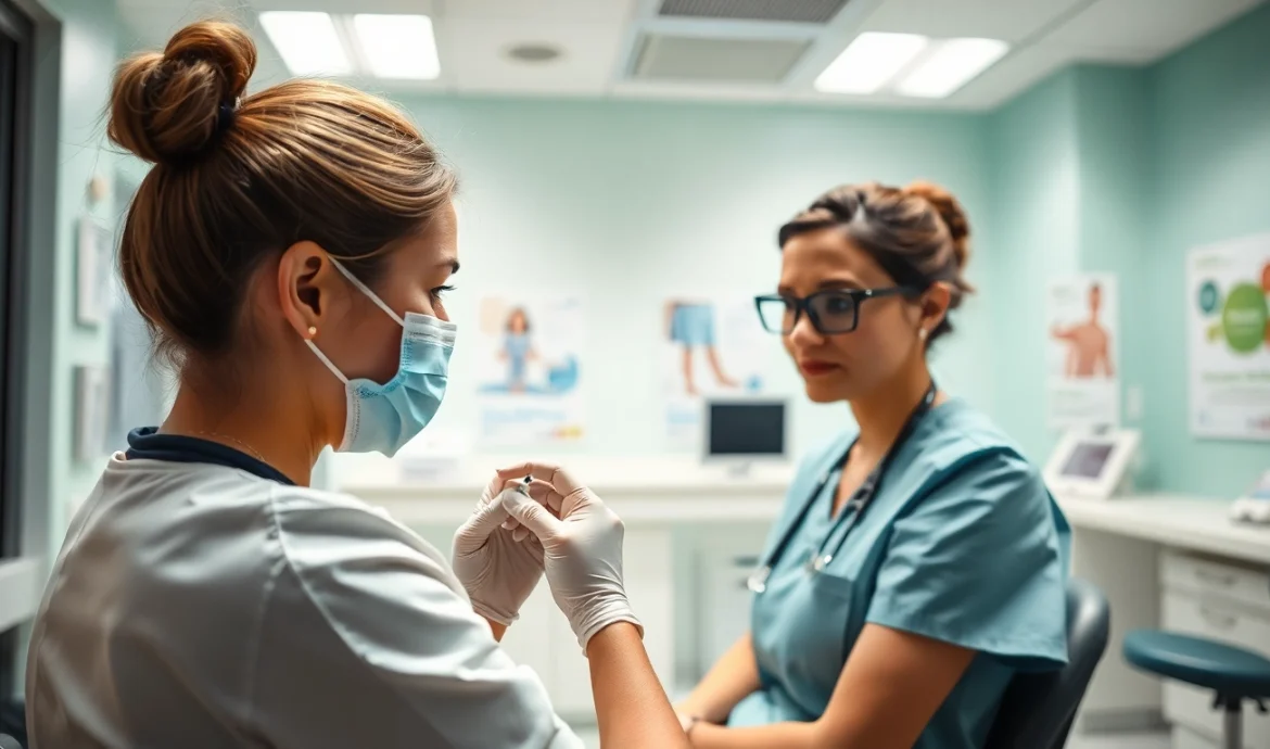 B12 injections near me being administered by a professional nurse in a calm medical setting.