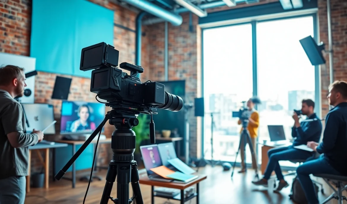 Showcasing video production team collaborating in dynamic edmonton production companies studio environment.