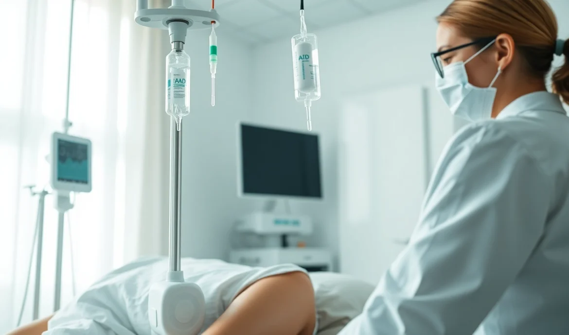 NAD IV therapy cost displayed in a comforting medical environment with a patient receiving treatment.