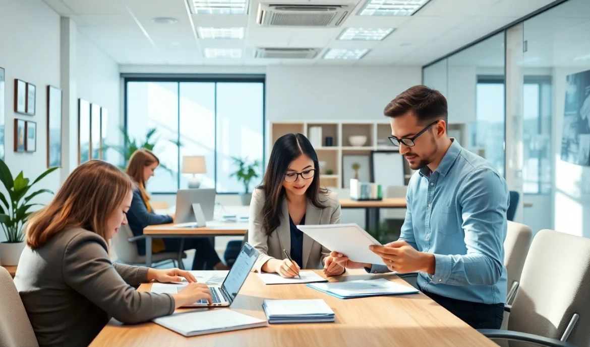 Showcasing QSM document clearing services in a professional office, highlighting teamwork and efficiency.