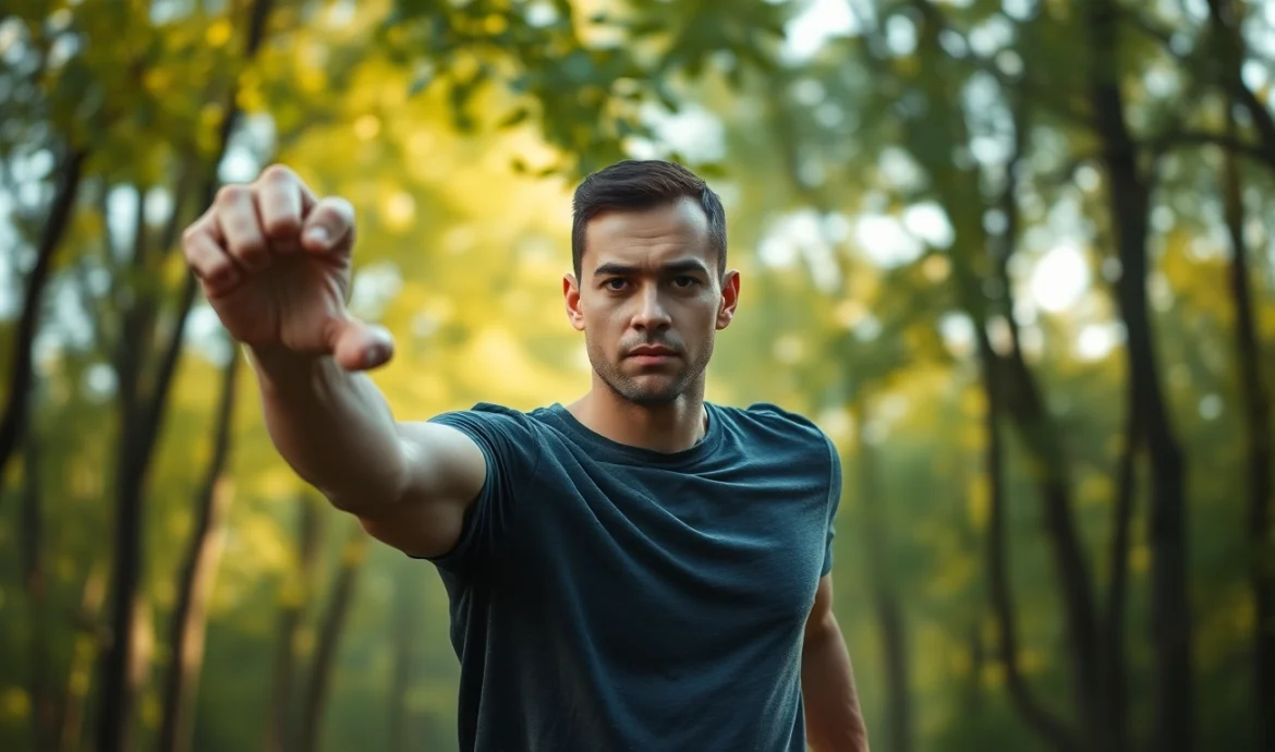 Understanding fight or flight response in a serene forest setting with a person in an active pose.