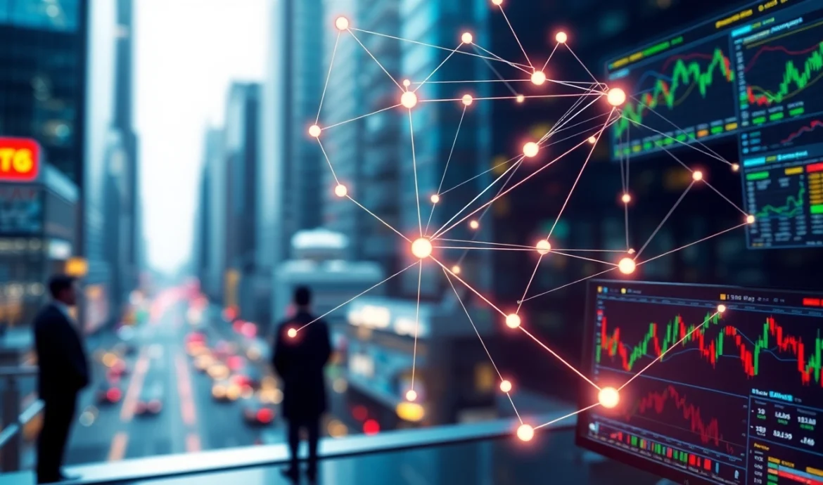 Visual representation of a trading network showcasing interconnected traders and market activities.