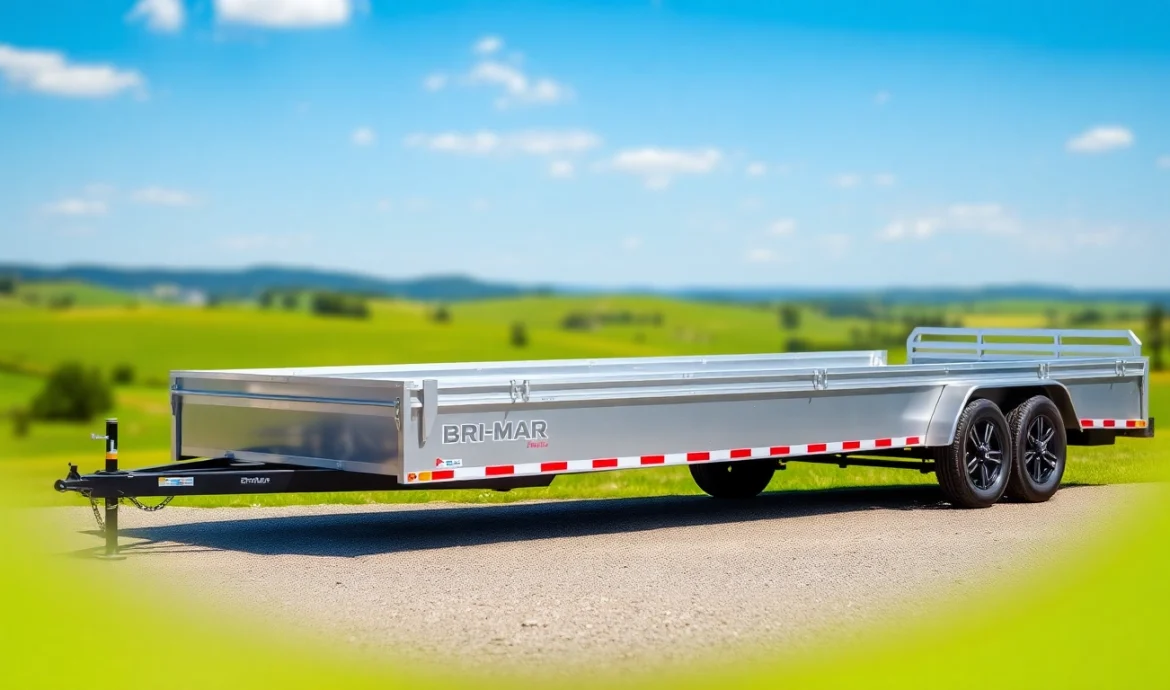 Bri-Mar trailers for sale near me, showcasing a durable design in a scenic outdoor setting