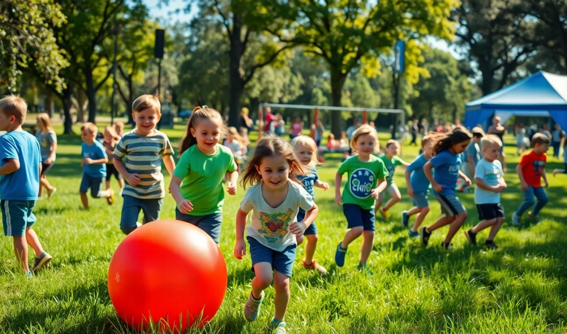 Children enjoying a wildfire event perth with exciting activities in a bright park setting.