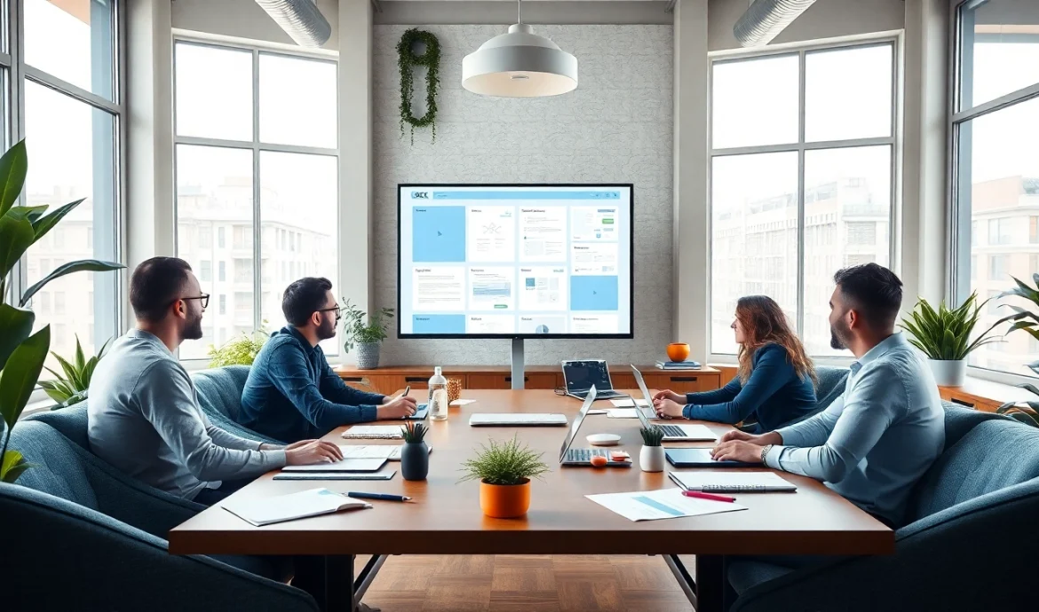 Create engaging kc website design with a collaborative team in a modern workspace.