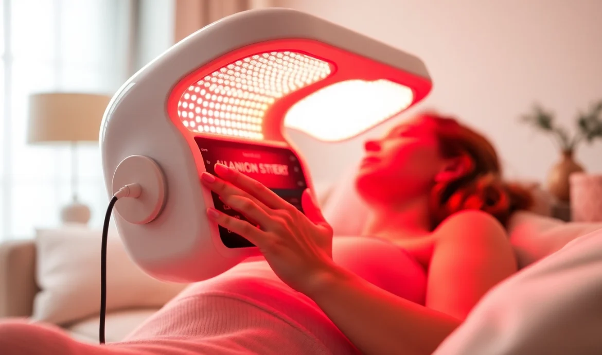 Experience red light therapy at homeull body with a sleek device for relaxation.