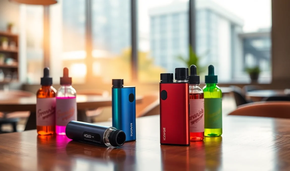 Showcase of HQD Cuvie disposable vape devices beautifully arranged with colorful vape juices.